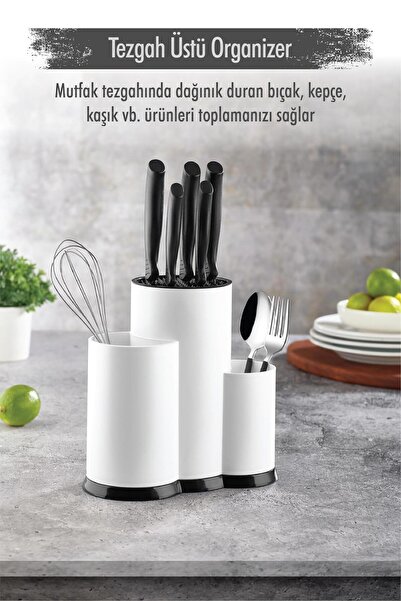 Twin Store Countertop White Spoon Holder & Knife Holder & Ladle & Organizer