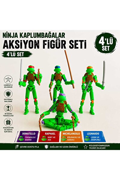MD Design Ninja Kaplumbağalar Dummy 4'lü Set Hareketli Eklemli Figür Oyuncak ...