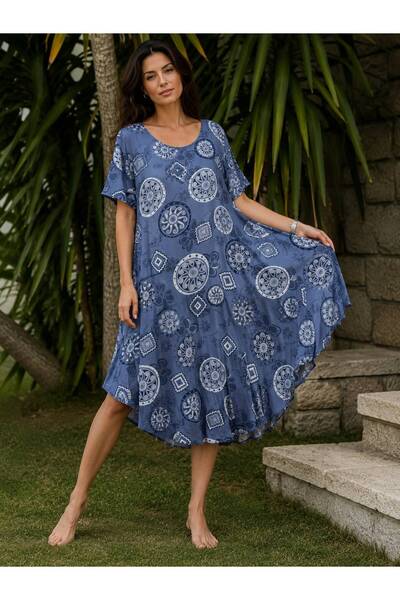 MENSAR OTANTİK Woven Viscose Patterned Dress Standard Size 38/48 Compatible