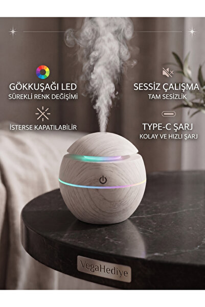 vegahediye v vega Oval Dekoratif Ahşap Görünümlü Hava Nemlendirici - RGB Led ...