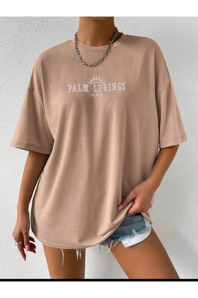 JENOLAN Femei / Fete Palm Springs U.S.A. T-shirt oversize lejer Boyfriend
