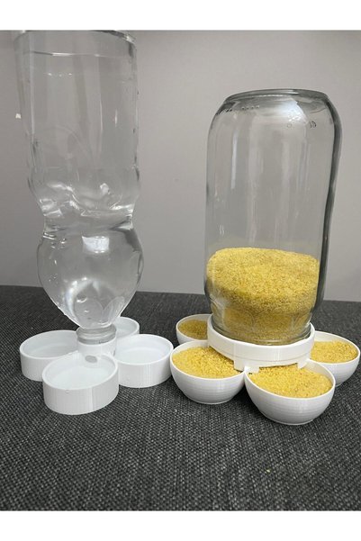 Solidify Chick, Quail and Pigeon Feeder and Waterer Set (Suitable for 1-Liter Beverage Bottles and Glass Jars)