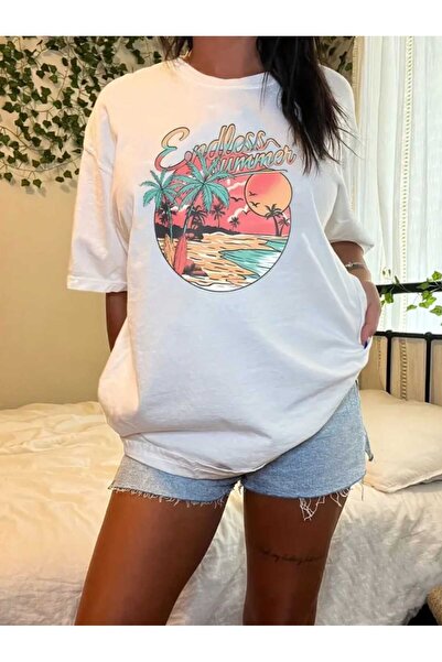JENOLAN Tricou oversize casual Boyfriend cu imprimeu de vară fără sfârșit