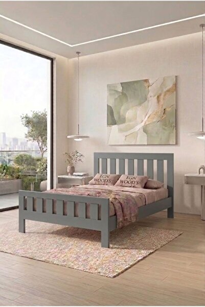 EGN WOODS Modern Antrasit MDF Karyola - Tek ve Çift Kişilik Yatak Ölçü Seçene...