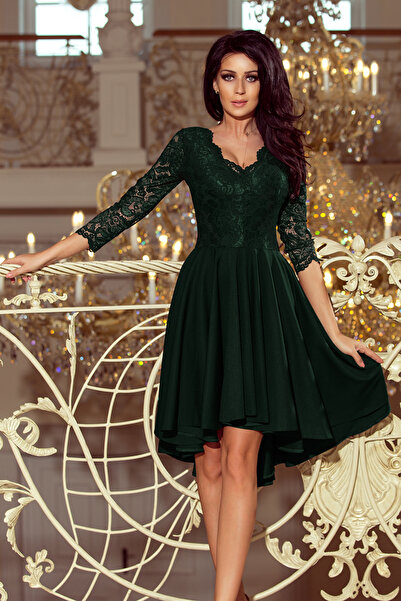 OEM NICOLLE - rochie cu spatele mai lung și decolteu din dantelă - VERDE ÎNCH...