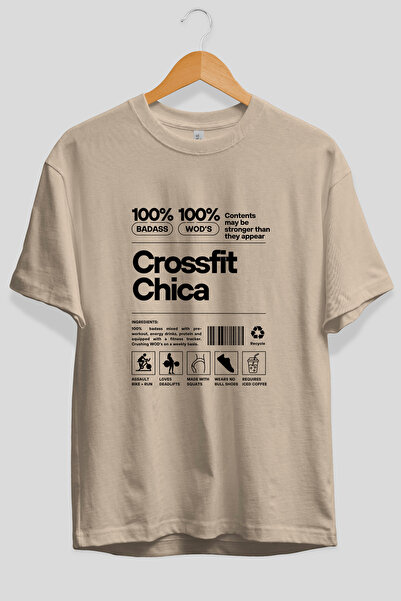 Ankhises Crossfit Chica Oversize Front Printed Beige T-Shirt 100% Cotton Stre...