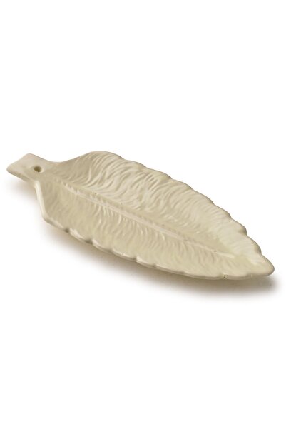MONDEX Suport ceramic pentru tămâie, model frunză, 20x8x1.5 cm, bej, 1 buc.