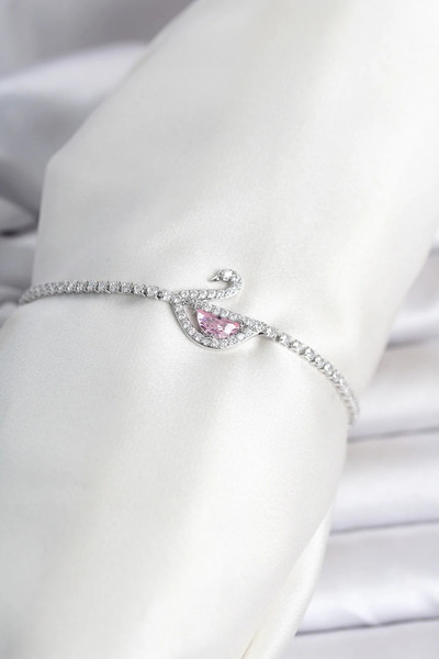 ALKASAZ Brass Silver Color Zircon Stone Swan Model Waterway Women's Bracelet