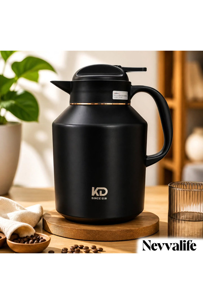 NEVVALİFE D.kadi 2000 ml (9070) Car Pto Paslanmaz Çelik Vakumlu Siyah Çaydanl...