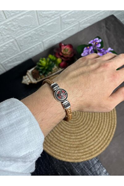 Genel Markalar Poker Masası Figürlü Açık Kahverengi Örgü Deri Erkek Bileklik(...