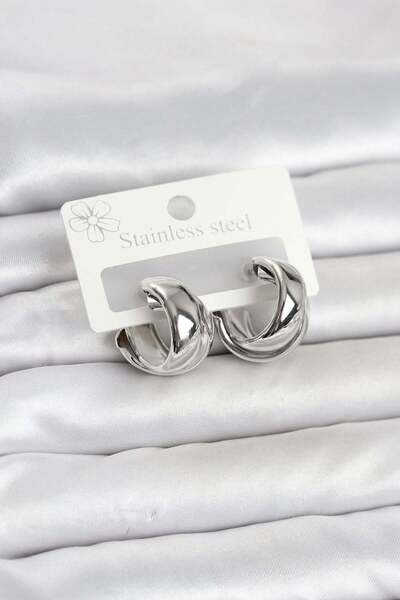 Inure Jewelry 316L Steel Silver Color Asymmetric Hoop Model Women's Earrings