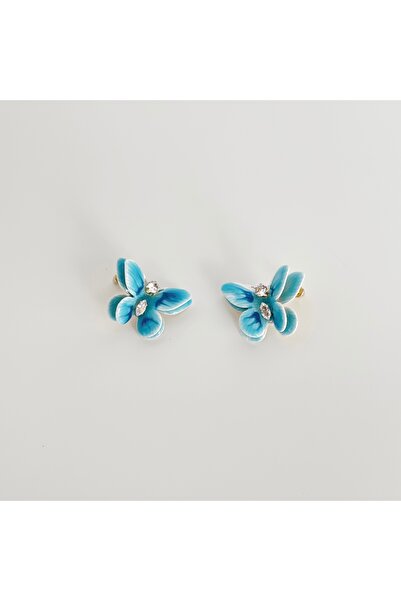 Vesce Atelier Blue Enamel Stone Detailed Butterfly Earrings
