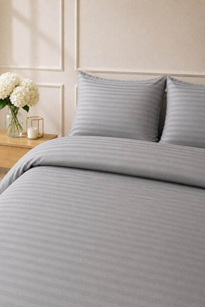 Anılsan Elif Satin Striped Double Set Buttoned Duvet Cover Quilt Cover 100% C...