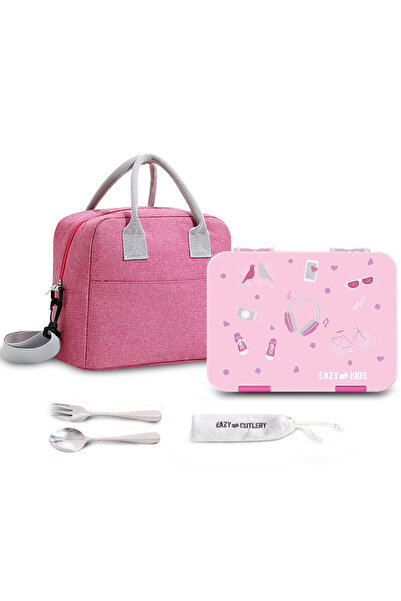 Eazy Kids Convertible Bento Lunch Box w/ Insulated Lunch Bag-Pink