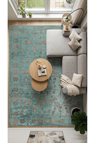 KREASYON HALI Atelier AE005 Yeşil Uzun Ömürlü Yumuşak Dokulu Salon Yatak Odas...