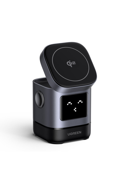Ugreen Uno 2-în-1 Qi2 15W Suport de încărcare wireless magnetic, Gri
