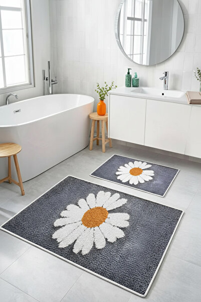 Dally Home Dijital Baskılı Kaymaz Yıkanabilir İkili Banyo Paspası Banyo Halıs...