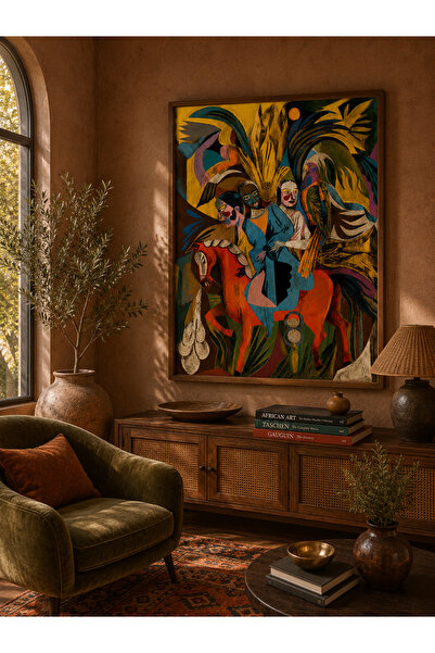 Boho wellness studio Renkli Atlı Figüratif Sanat Ahşap Çerçeveli Dekoratif Tablo