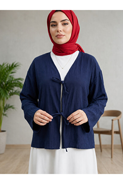 Lunsera Store Front Tie Tunic-Navy Blue