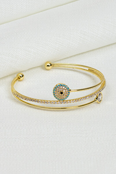 Süspüs Accessories 3 Row Gold Bracelet with Round Evil Eye Figure