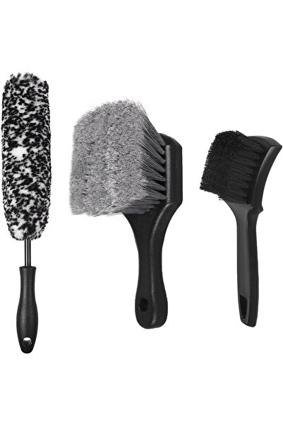 Arabest 3Pcs Car Wheel and Tire Brush Set, Dual Head Wheel Cleaner Brush, Sof...