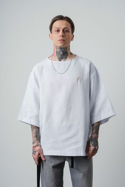 Respire Tricou supradimensionat din muselină alb