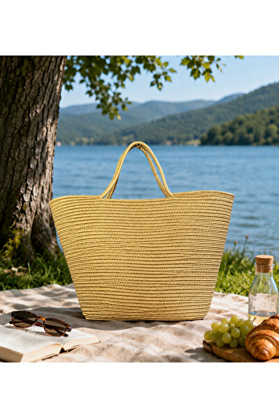 SURENO Jute Straw Look Beach Bag Jute Handle Bag Vegan Bag