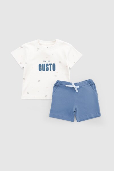 Little Gusto طقم أطفال من القطن العضوي باللون الأزرق