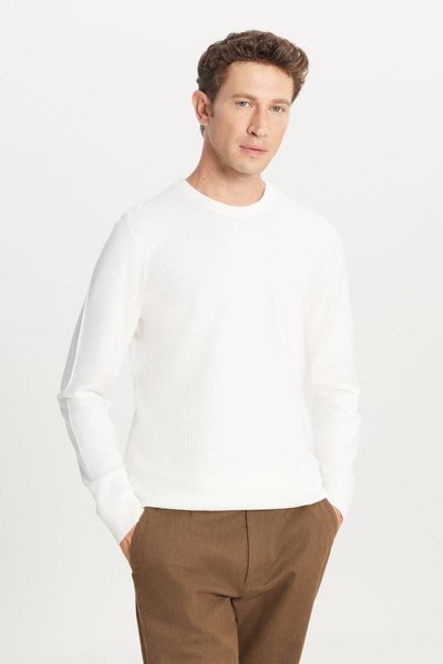 ALTINYILDIZ CLASSICS Men's Ecru Standard Fit Regular Cut Crew Neck Jacquard K...