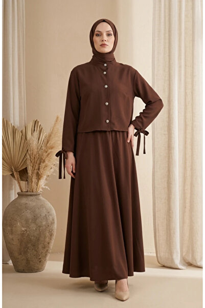 sefamerve Button Detailed Blouse Skirt Tesetür Double Set 5658-04 Brown