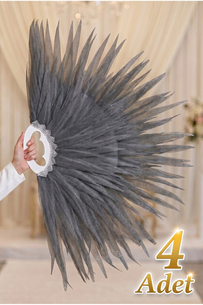 ZEYMERADE Koyu Gri Saçaklı Dans Yelpazesi, 4 Adet Büyük Boy 120x80cm, Kına Ge...