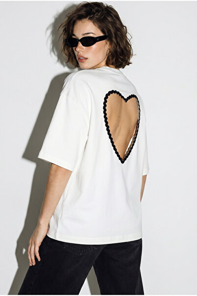 Bianco Lucci Women's Oversize Modal T-Shirt with Heart Back Cutout 1113 60286328