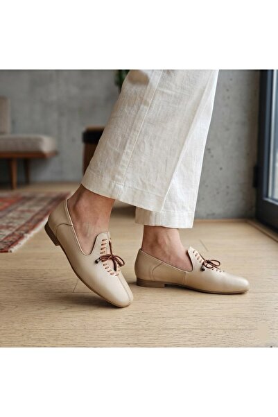 Voyager Z563 Women's Genuine Leather Ballerina Shoes with Rubber Lacing Model