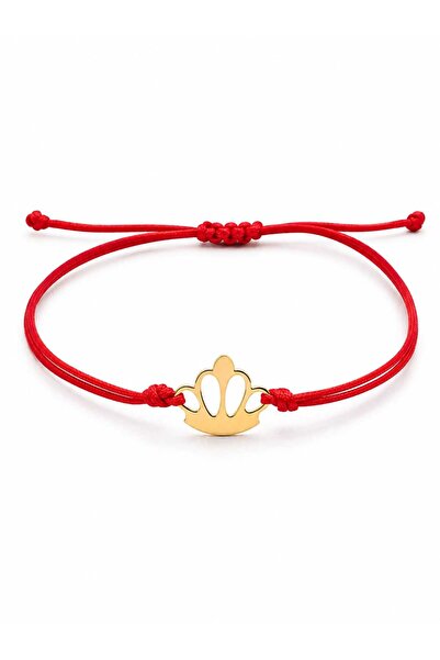 Fara brand Brățară cu șnur roșu și element coroniță din aur galben 14k