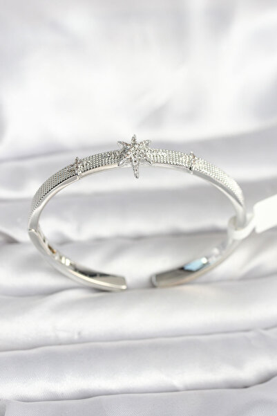 OGHAMAY Brass Silver Color Polar Star Model Women's Handcuff Bracelet