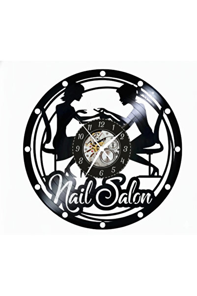 OEM Ceas de perete "Nails Salon", Vinil Vintage, Negru, 30 cm