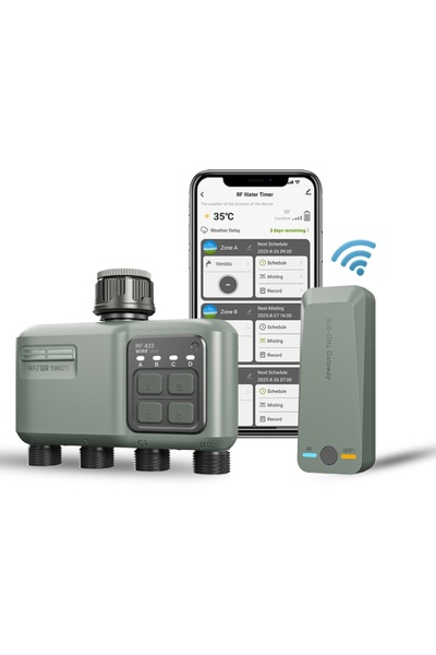 DELT 4 Çıkışlı Akıllı RF ve Wi-Fi Kontrollü Kablosuz Bahçe Sulama Zamanlayıcısı