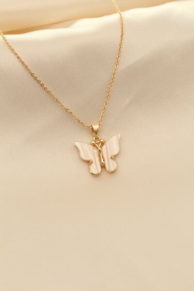 OGHAMAY Women's Necklace with White Pearl and Butterfly Figure
