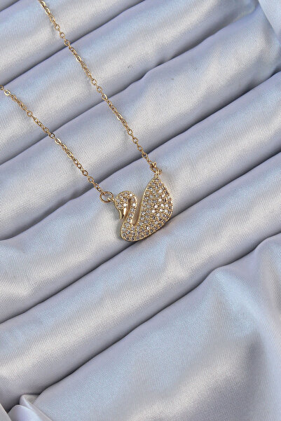 OGHAMAY 316L Steel Chain Gold Color Zircon Stone Swan Necklace