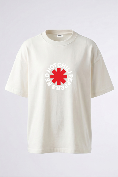 Anetos Tricou oversize alb din bumbac cu imprimeu pe spate RHCP Design