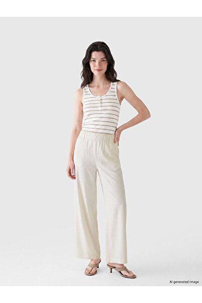 LC Waikiki Lcw comfort beige elastic waist wide leg women's pants