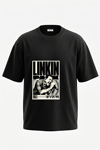 Anetos Linkin Park dizajn rukavica Štampano Pamuk crna Oversize kroj T-shirt