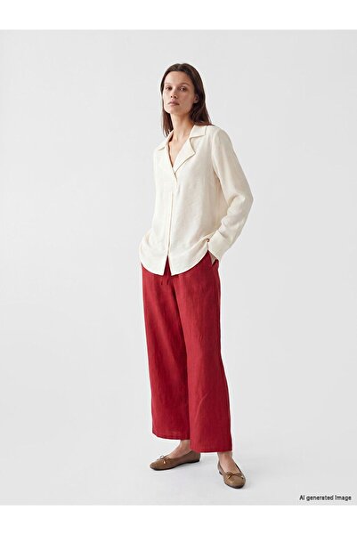 LC Waikiki Lcw Modest Red Women's 100% Linen Trousers with Elastic Waist