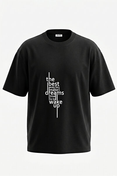 Anetos Tricou oversize negru din bumbac cu imprimeu Motivational Phrase Desig...