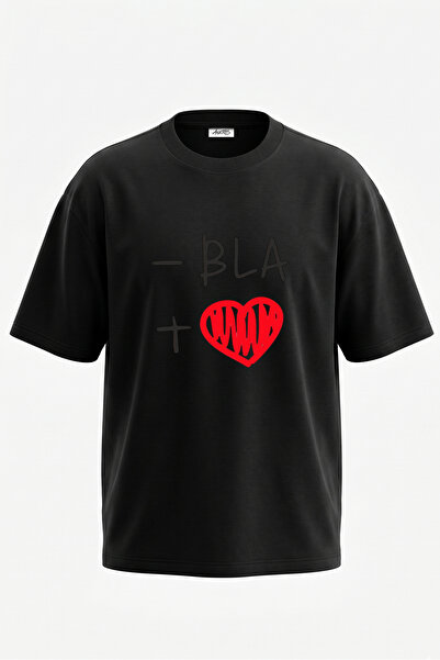 Anetos Tricou oversize negru din bumbac cu imprimeu pe spate Bla Heart Design