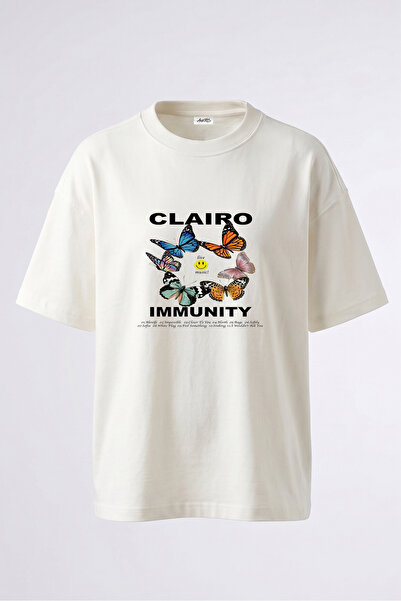 Anetos Tricou oversize alb din bumbac cu imprimeu pe spate Clairo Immunity De...