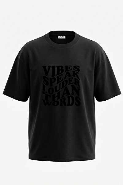 Anetos Tricou oversize negru din bumbac cu imprimeu pe spate cu design Groovy...