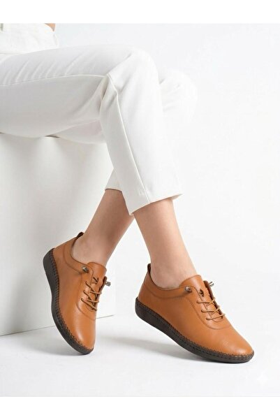 Lütfi Women's Tan Genuine Leather Orthopedic Soft Sole Casual Shoes