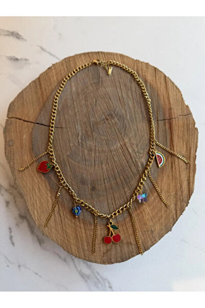 AngelsAccessories Ατσάλινο Κολιέ με Κρεμαστά Φρούτα και Αλυσίδες