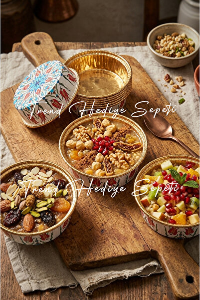 Trend Hediye Sepeti 6 Adet Premium Yuvarlak Lale Desenli Aşure Kasesi Tatlı K...